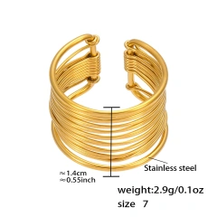 Exaggerated Winding Brushed Collar Bracelet Ring Jewelry Set 18K Gold Plated Waterproof Stainless Steel YF8252