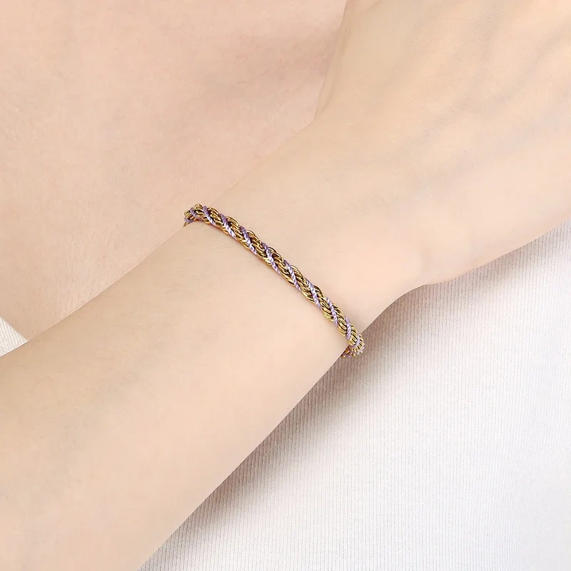 Fashion Hot Selling Ins Style Handmade Woven Colorful Twisted Bracelet 18K Gold Plated Waterproof Stainless Steel YF8277