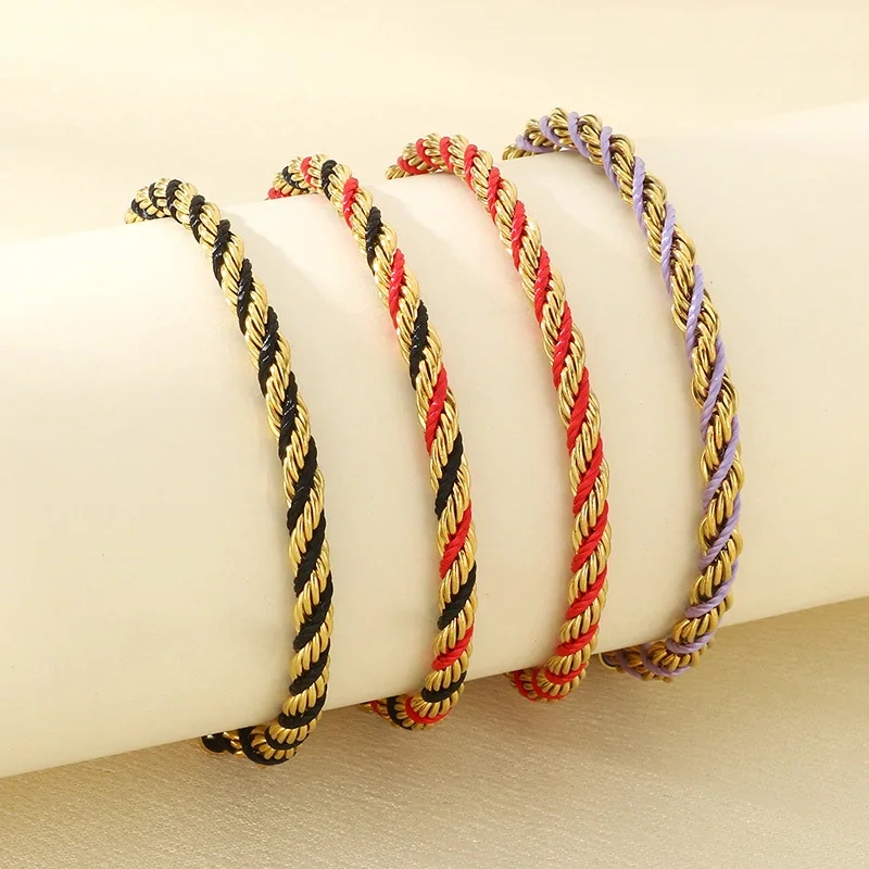 Fashion Hot Selling Ins Style Handmade Woven Colorful Twisted Bracelet 18K Gold Plated Waterproof Stainless Steel YF8277