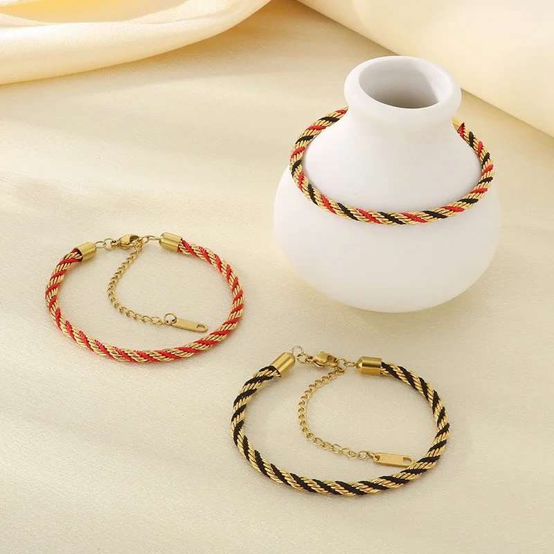 Fashion Hot Selling Ins Style Handmade Woven Colorful Twisted Bracelet 18K Gold Plated Waterproof Stainless Steel YF8277
