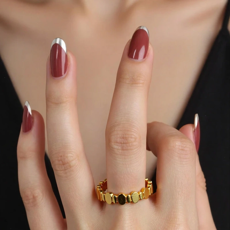 High Quality Waterproof Stainless Steel 18K Gold Plated Oval Splicing Ring Personalized Casual Style Non Tarnish YF6070