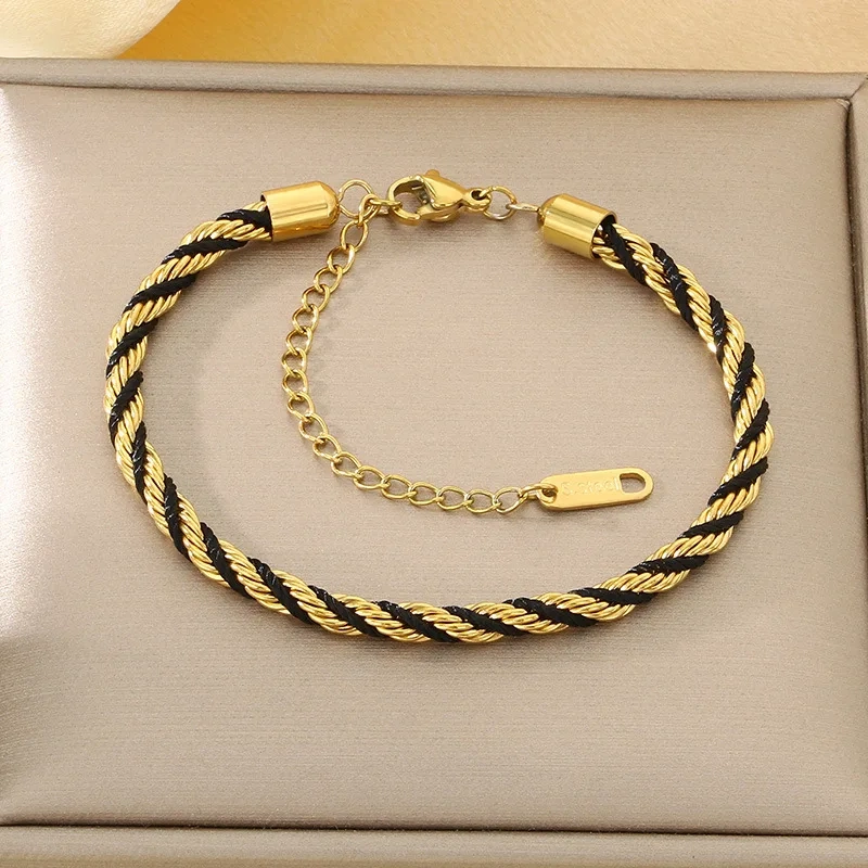 Fashion Hot Selling Ins Style Handmade Woven Colorful Twisted Bracelet 18K Gold Plated Waterproof Stainless Steel YF8277