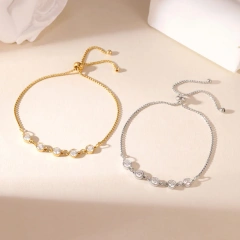 Ins Wind Light Luxury Niche Personality Zircon Adjustable Pull Bracelet 18K Gold Plated Waterproof Stainless Steel YF8293
