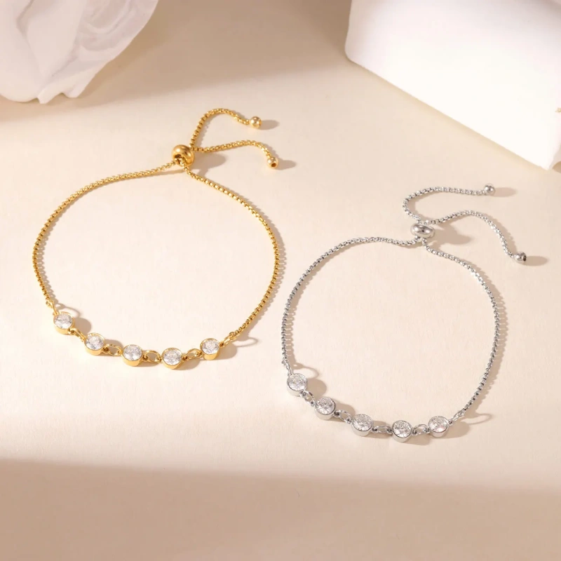 Ins Wind Light Luxury Niche Personality Zircon Adjustable Pull Bracelet 18K Gold Plated Waterproof Stainless Steel YF8293