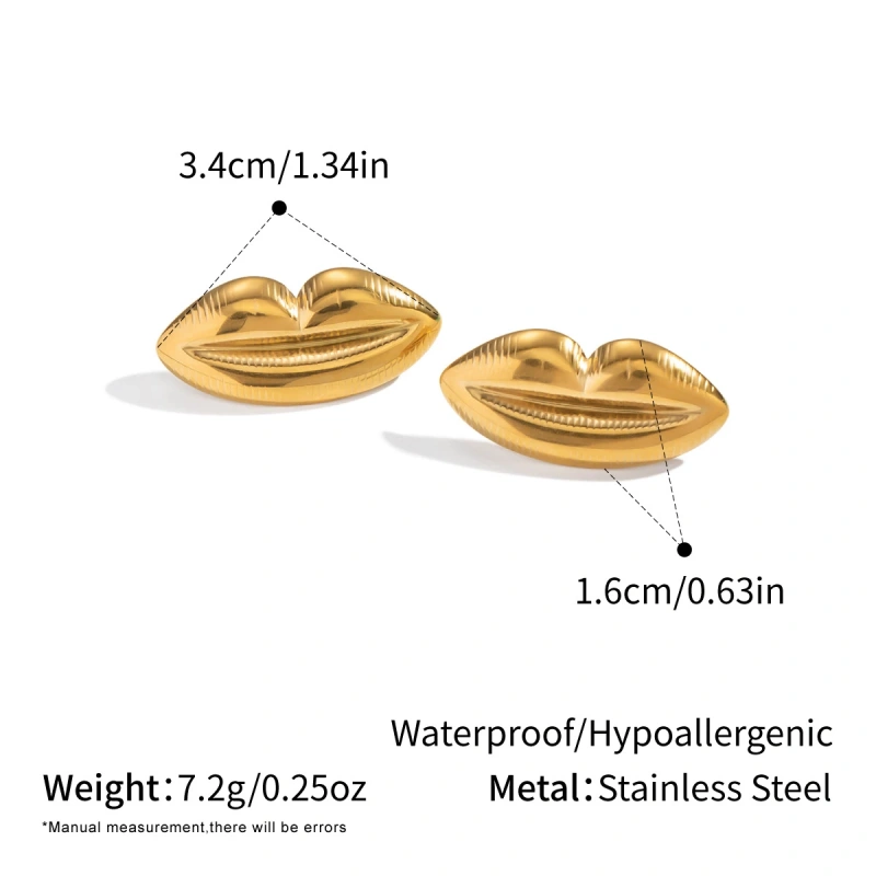 Personalized Niche Lip Stud Earrings Necklace Set 18K Gold Plated Waterproof Stainless Steel YF8243