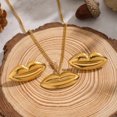 Personalized Niche Lip Stud Earrings Necklace Set 18K Gold Plated Waterproof Stainless Steel YF8243