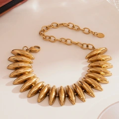 New Luxury Handcrafted torpedo Bracelet and Necklace Set 18K Gold Plated Waterproof Stainless Steel YF8275