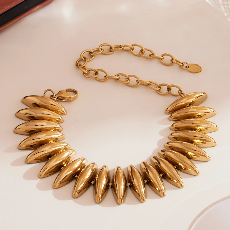 New Luxury Handcrafted torpedo Bracelet and Necklace Set 18K Gold Plated Waterproof Stainless Steel YF8275