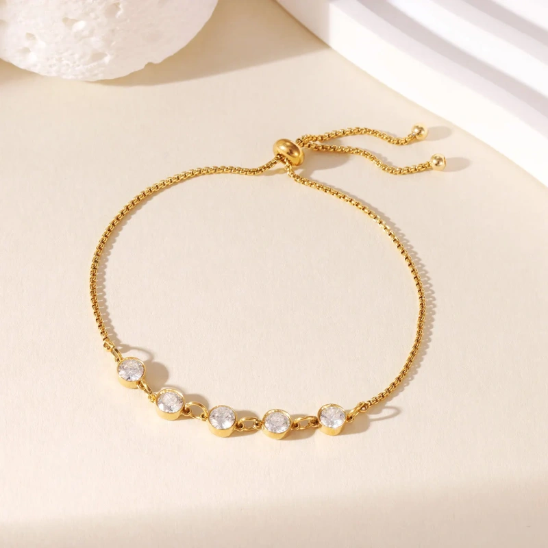 Ins Wind Light Luxury Niche Personality Zircon Adjustable Pull Bracelet 18K Gold Plated Waterproof Stainless Steel YF8293