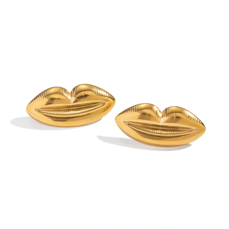 Personalized Niche Lip Stud Earrings Necklace Set 18K Gold Plated Waterproof Stainless Steel YF8243