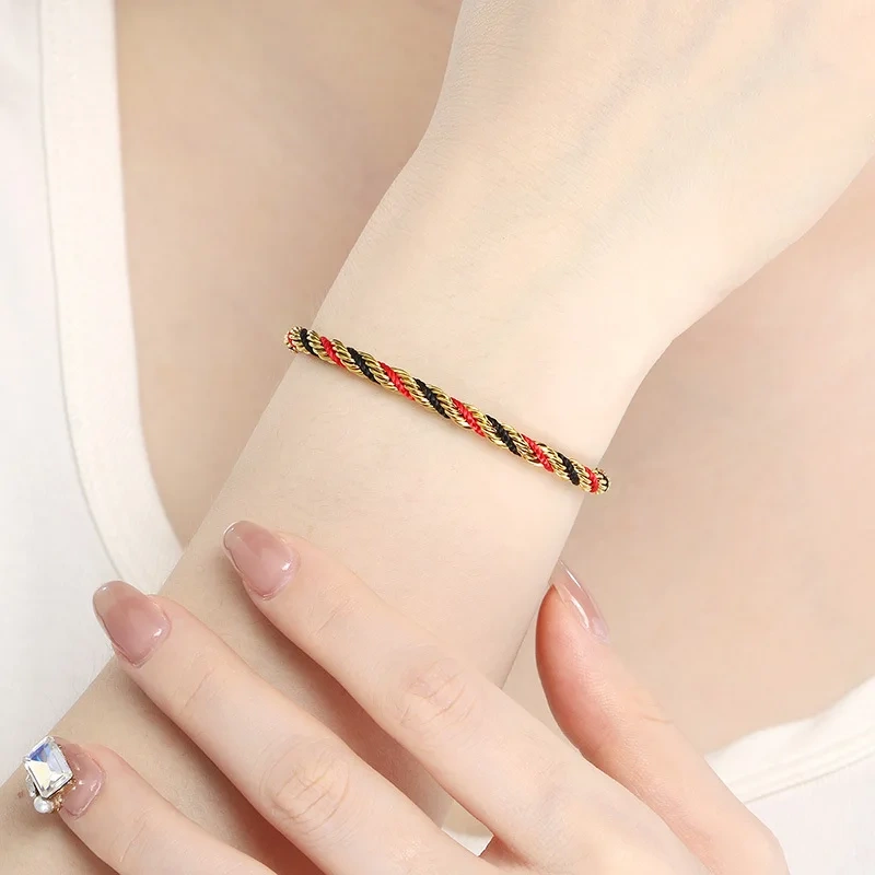 Fashion Hot Selling Ins Style Handmade Woven Colorful Twisted Bracelet 18K Gold Plated Waterproof Stainless Steel YF8277