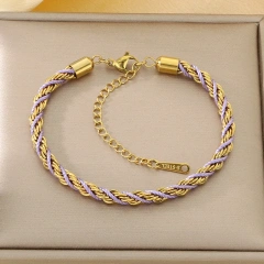 Fashion Hot Selling Ins Style Handmade Woven Colorful Twisted Bracelet 18K Gold Plated Waterproof Stainless Steel YF8277