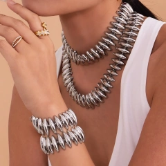 New Luxury Handcrafted torpedo Bracelet and Necklace Set 18K Gold Plated Waterproof Stainless Steel YF8275