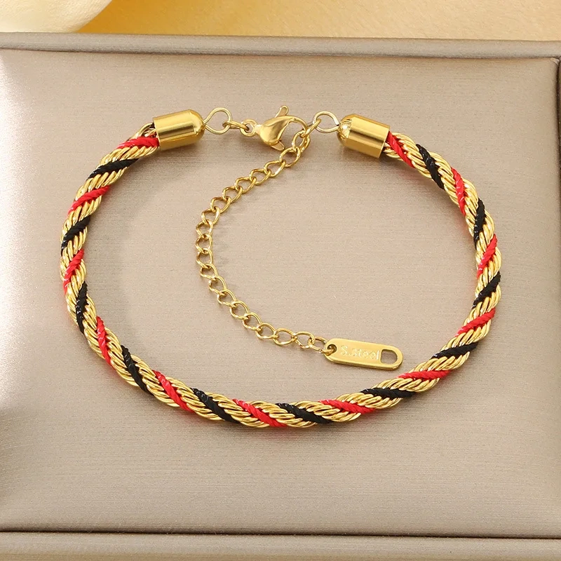 Fashion Hot Selling Ins Style Handmade Woven Colorful Twisted Bracelet 18K Gold Plated Waterproof Stainless Steel YF8277