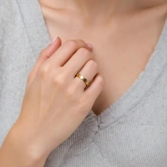 High Quality Waterproof Stainless Steel 18K Gold Plated Oval Splicing Ring Personalized Casual Style Non Tarnish YF6070