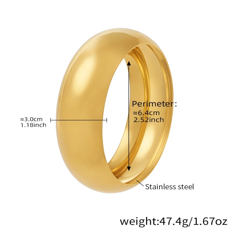Fine Polished Spherical Widened Bracelet with Metallic Texture 18K Gold Plated Waterproof Stainless Steel YF8165