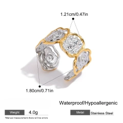 Waterproof Stainless Steel Women Jewelry Set 18K Gold Plated Hammered Irregular Geometric Open Bracelet Two Tone Ring YF6639