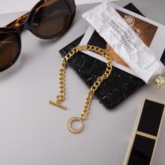New Stainless Steel Waterproof Women Jewelry 18K Gold Plated Non Tarnish Zircon OT Clasp Chain Bracelet YF6641