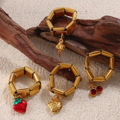 New DIY Pendant Ring Ring Gold Multi Element Pendant Ring Women 18K Gold Plated Waterproof Stainless Steel YF8199