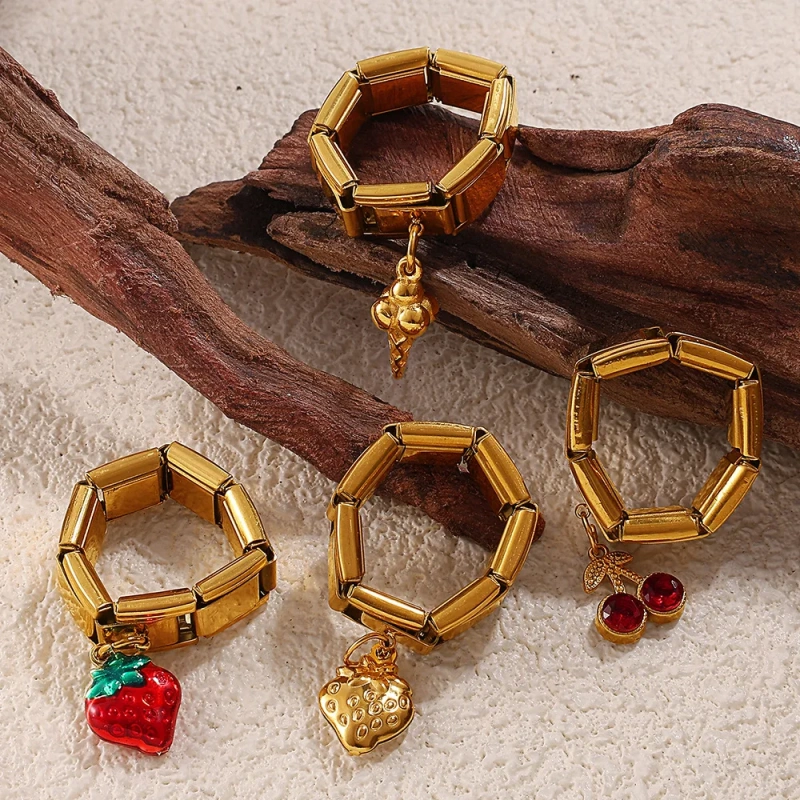 New DIY Pendant Ring Ring Gold Multi Element Pendant Ring Women 18K Gold Plated Waterproof Stainless Steel YF8199