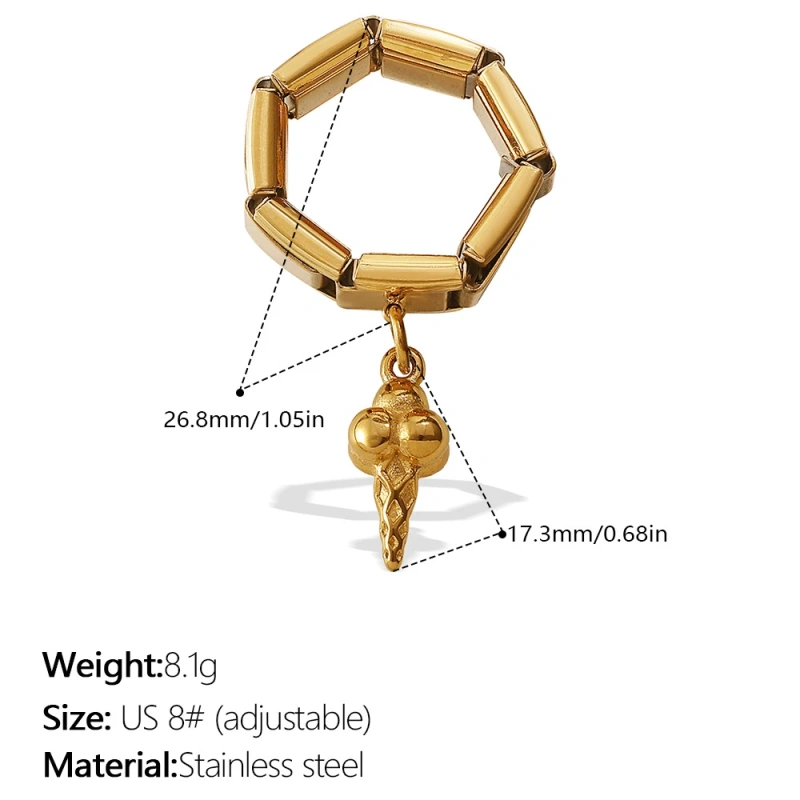 New DIY Pendant Ring Ring Gold Multi Element Pendant Ring Women 18K Gold Plated Waterproof Stainless Steel YF8199