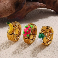 New DIY Pendant Ring Ring Gold Multi Element Pendant Ring Women 18K Gold Plated Waterproof Stainless Steel YF8199