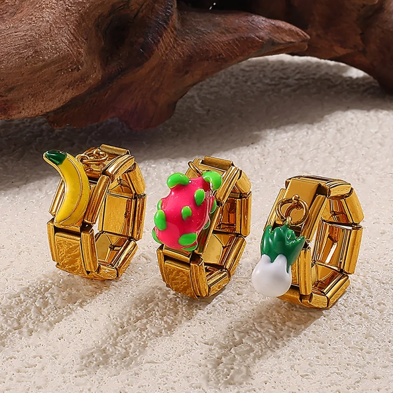 New DIY Pendant Ring Ring Gold Multi Element Pendant Ring Women 18K Gold Plated Waterproof Stainless Steel YF8199
