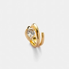 Trend Gold Round Zircon Rotating Ring 18k Gold Plated Waterproof Stainless Steel YF5224