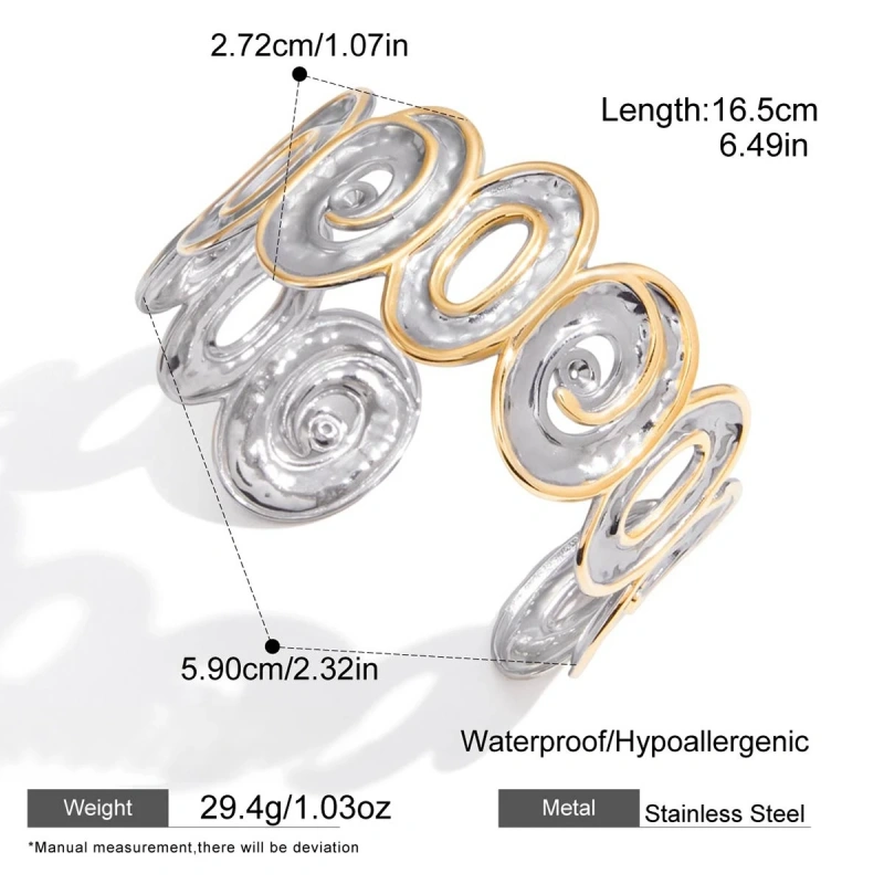 Waterproof Stainless Steel Women Jewelry Set 18K Gold Plated Hammered Irregular Geometric Open Bracelet Two Tone Ring YF6639