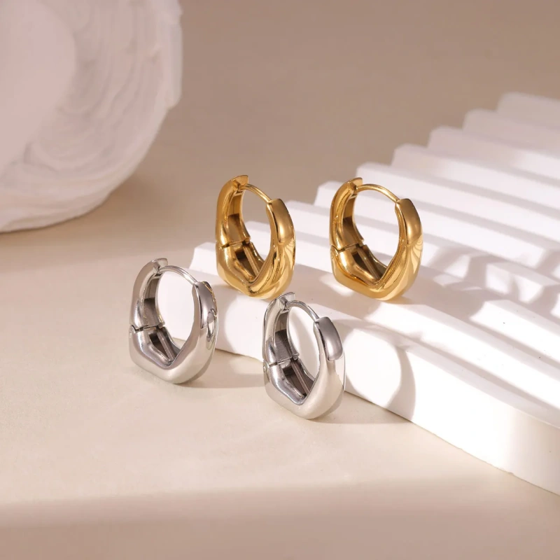 Simple Personality Ring Gold Delicate Earring 18K Gold Plated Waterproof Stainless Steel YF8237
