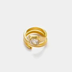Trend Gold Round Zircon Rotating Ring 18k Gold Plated Waterproof Stainless Steel YF5224