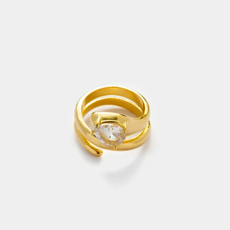 Trend Gold Round Zircon Rotating Ring 18k Gold Plated Waterproof Stainless Steel YF5224