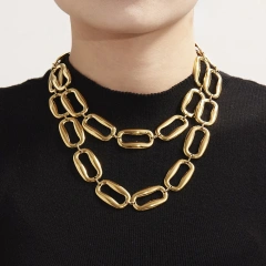 High Polished Stainless Steel Rectangular Necklace Bracelet Jewelry Set 18K Gold Plated Waterproof Stainless Steel YF8166