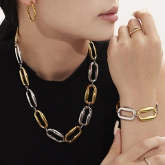 High Polished Stainless Steel Rectangular Necklace Bracelet Jewelry Set 18K Gold Plated Waterproof Stainless Steel YF8166