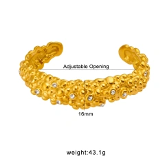 Exquisite Punk Bracelet 18k Stainless Steel Waterproof Crimped Textured Textured Open Bracelet for Couples YF8006