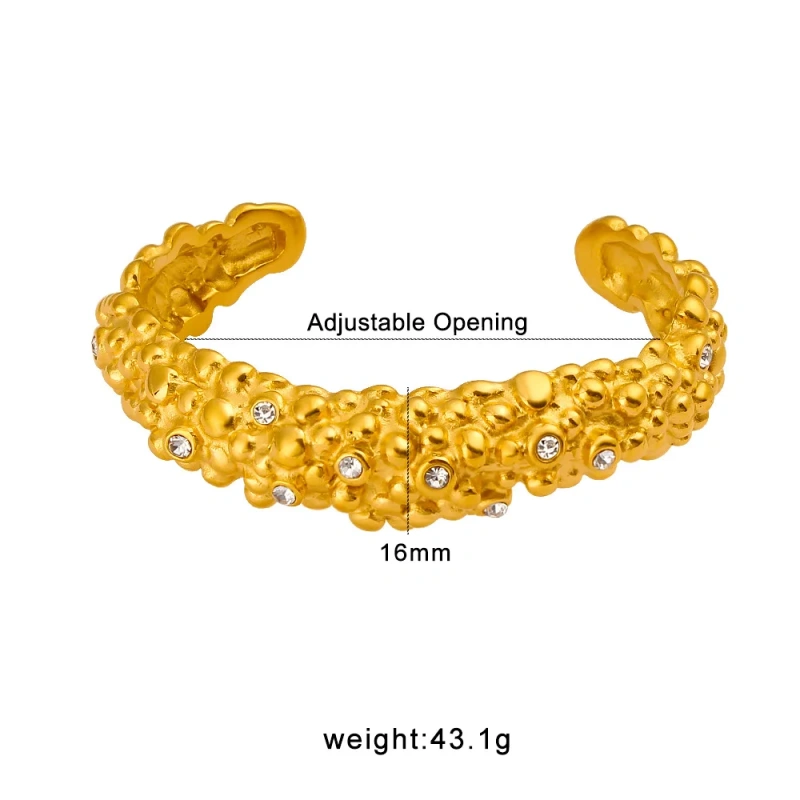 Exquisite Punk Bracelet 18k Stainless Steel Waterproof Crimped Textured Textured Open Bracelet for Couples YF8006