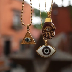 New Personality Creative Devils Eye Palm Pendant Necklace 18K Gold Plated Waterproof Stainless Steel YF8193