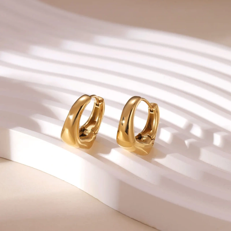 Simple Personality Ring Gold Delicate Earring 18K Gold Plated Waterproof Stainless Steel YF8237
