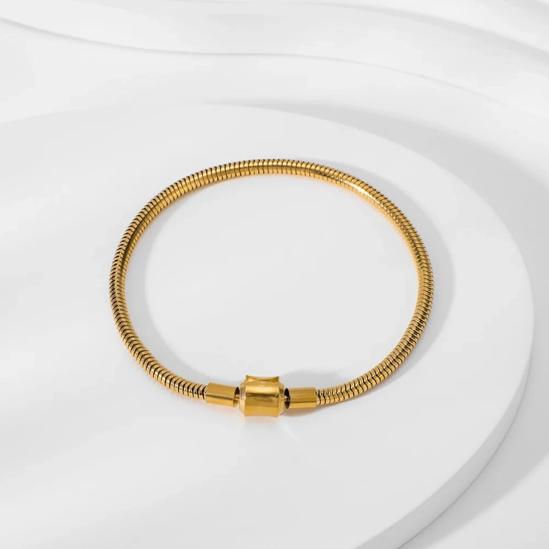 Personalized Fashion Glossy Soft Snake Bone Bracelet 18K Gold Plated Waterproof Stainless Steel Bracelet for Couple YF8085
