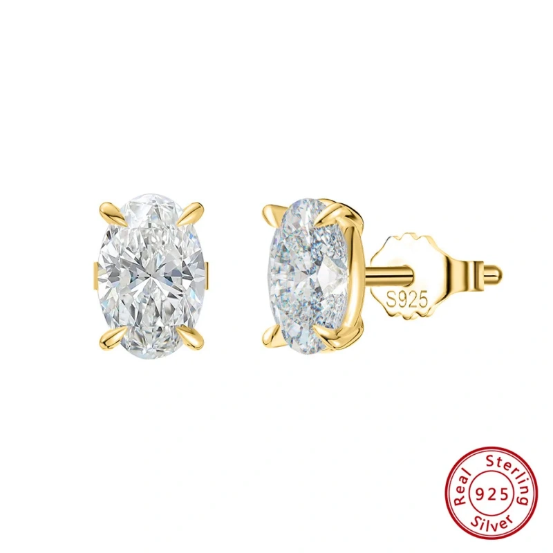 Temperament Oval Super Flash Zircon Stud Earrings 925 Sterling Silver Hypoallergenic Earrings for Gift YF8090