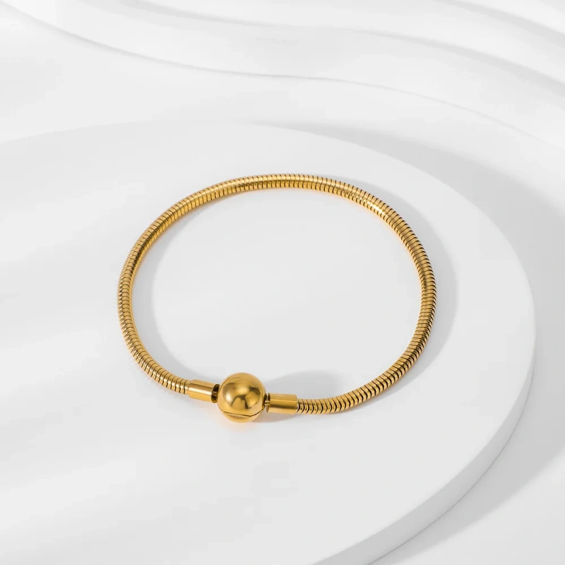 Personalized Fashion Glossy Soft Snake Bone Bracelet 18K Gold Plated Waterproof Stainless Steel Bracelet for Couple YF8085