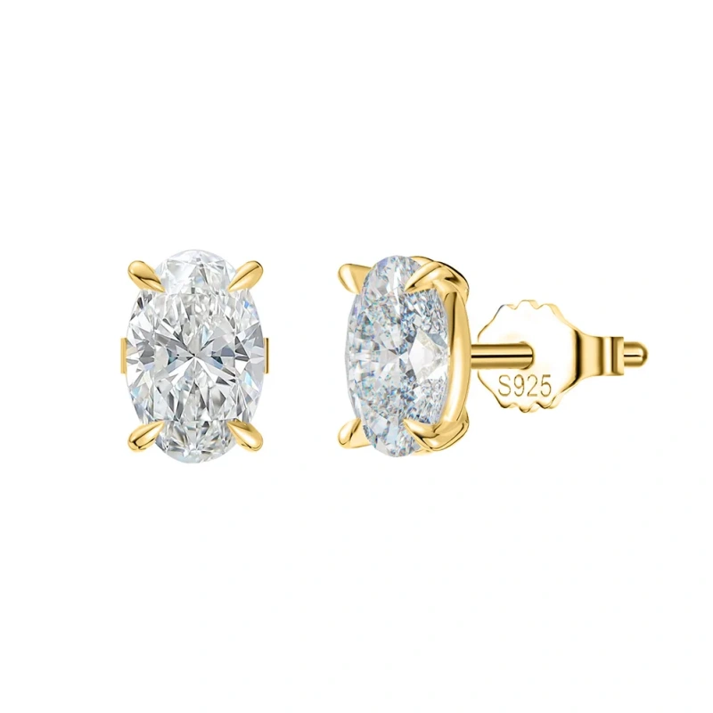 Temperament Oval Super Flash Zircon Stud Earrings 925 Sterling Silver Hypoallergenic Earrings for Gift YF8090