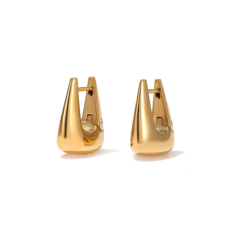 Minimalist Temperament Texture Square Earrings Water Drop Earrings 18K Gold Plated Waterproof Stainless Steel YF8233