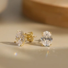Temperament Oval Super Flash Zircon Stud Earrings 925 Sterling Silver Hypoallergenic Earrings for Gift YF8090