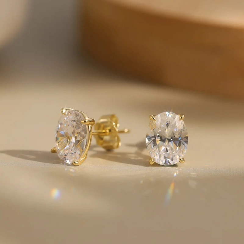 Temperament Oval Super Flash Zircon Stud Earrings 925 Sterling Silver Hypoallergenic Earrings for Gift YF8090