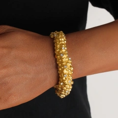 Exquisite Punk Bracelet 18k Stainless Steel Waterproof Crimped Textured Textured Open Bracelet for Couples YF8006