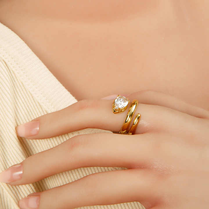 Trend Gold Round Zircon Rotating Ring 18k Gold Plated Waterproof Stainless Steel YF5224
