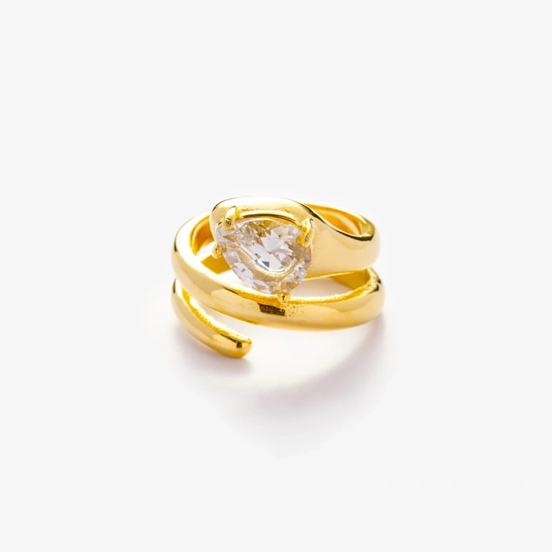 Trend Gold Round Zircon Rotating Ring 18k Gold Plated Waterproof Stainless Steel YF5224