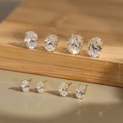 Temperament Oval Super Flash Zircon Stud Earrings 925 Sterling Silver Hypoallergenic Earrings for Gift YF8090