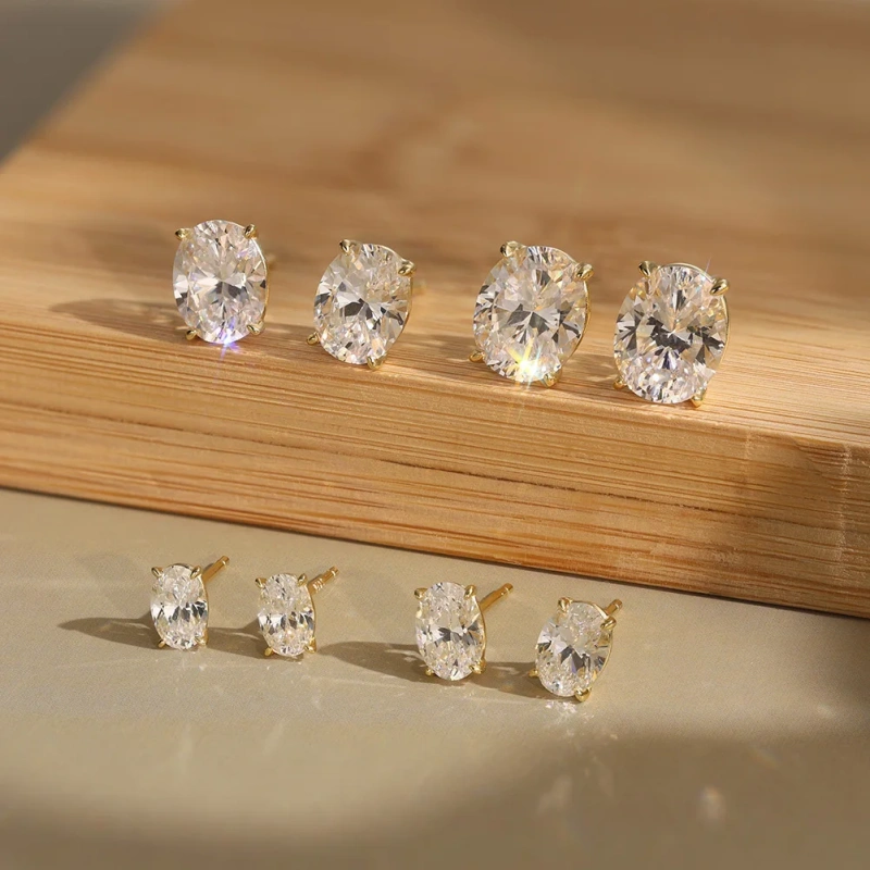 Temperament Oval Super Flash Zircon Stud Earrings 925 Sterling Silver Hypoallergenic Earrings for Gift YF8090